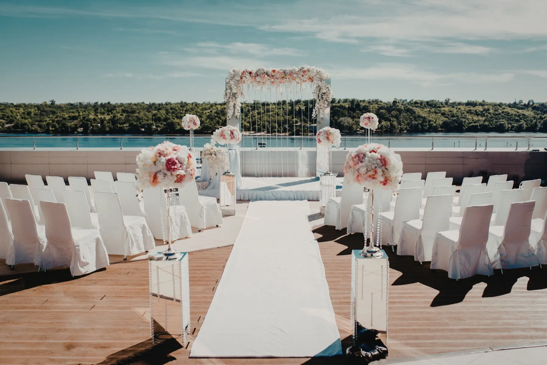 Elegant lakeside wedding ceremony