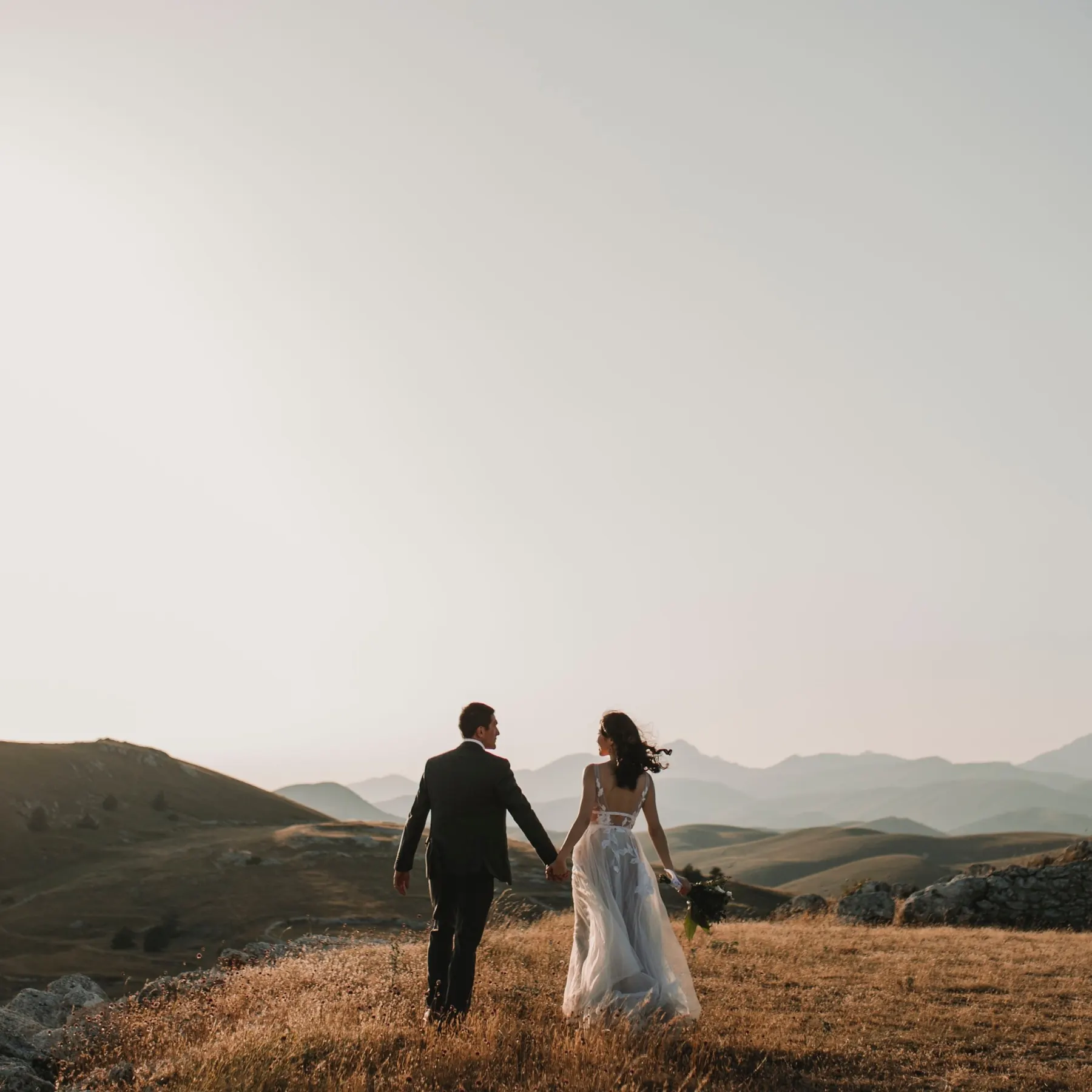 Newlyweds at sunset