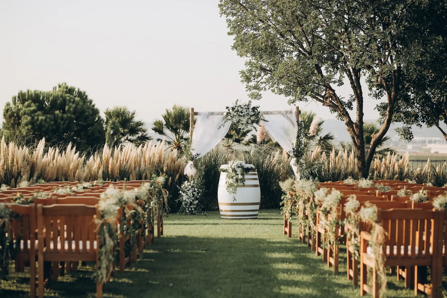 Outdoor wedding ceremony setting